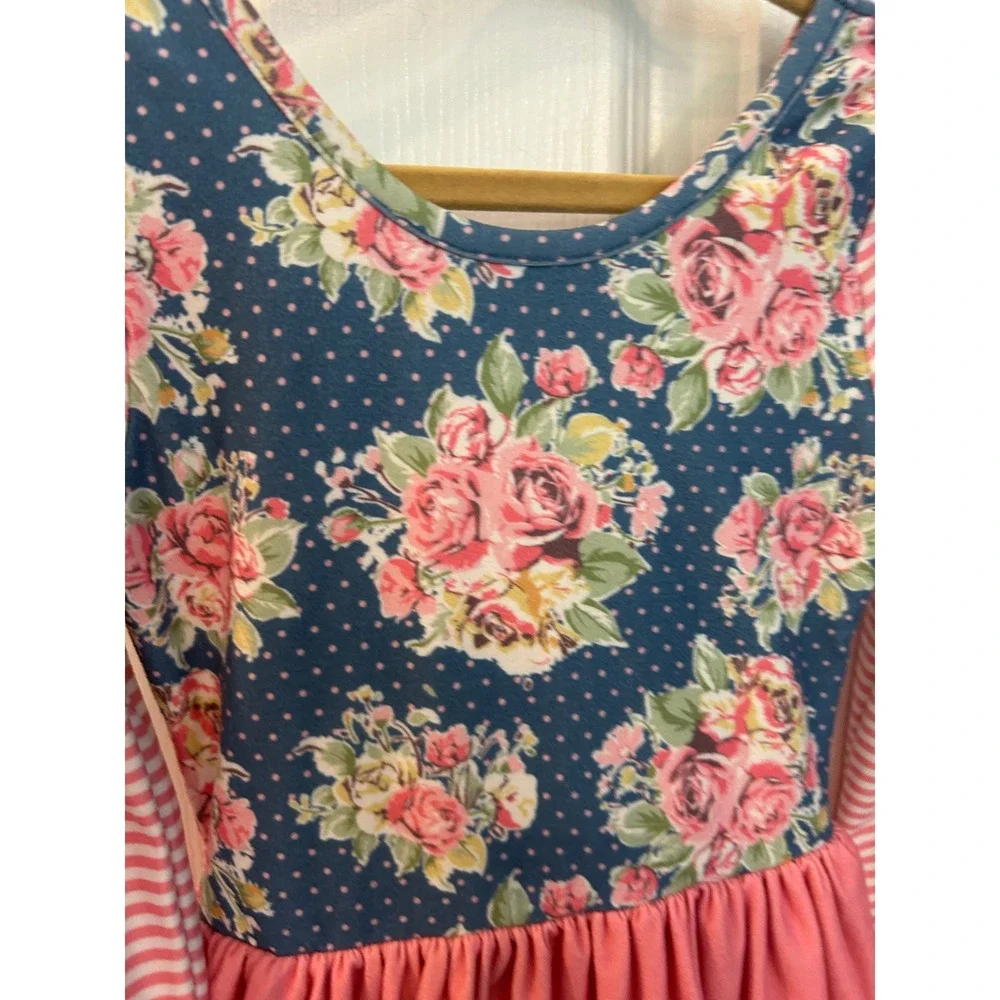 Cheeky Plum Leotard Dress Pink Floral Striped Ruffle Long Sleeve 4T‎ Boutique